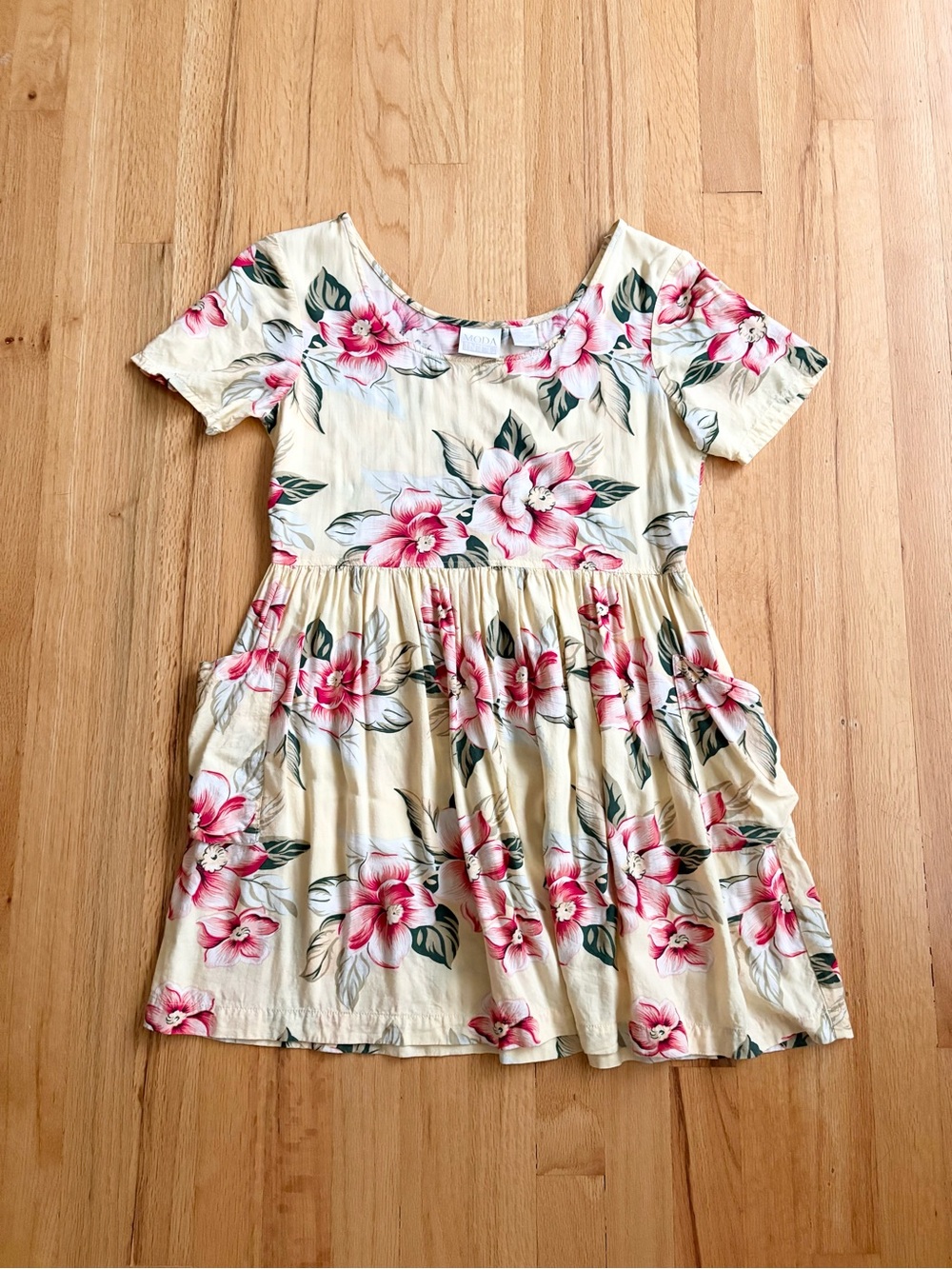 Moda International yellow floral tunic 90s dress XS